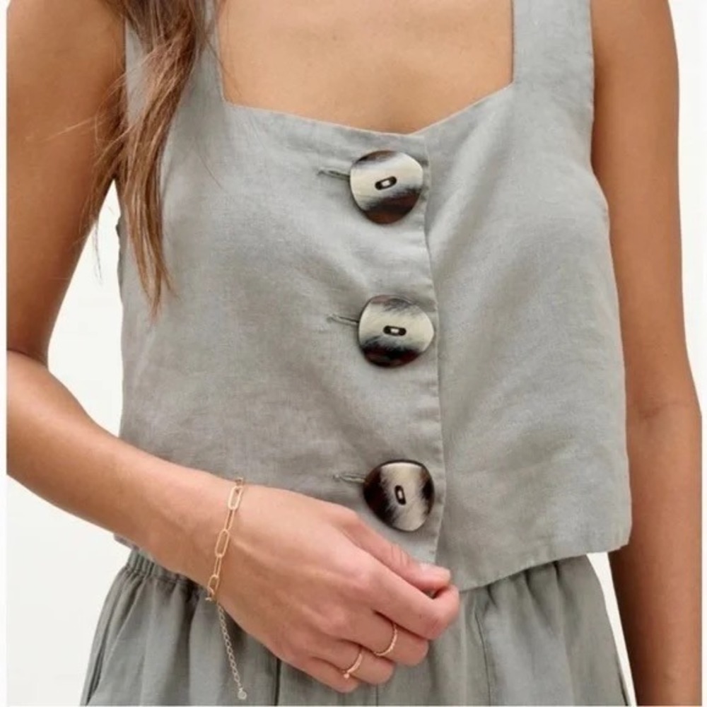 Mary Lawless Lee x Splendid Linen Crop Top Sage Green Cross Back Size S RS2W100